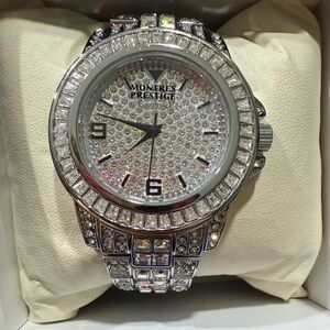 Montres Prestige Silver Crystal-Embellished Watch. EUC